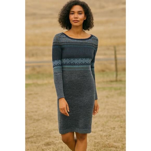 Peruvian Connection Knit Long Sleeve Dress Wool Alpaca Pima Cotton XS Fair Isle - Picture 1 of 10